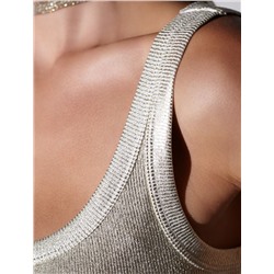 Топ в рубчик с широкими лямками с матовым покрытием металлик из хлопка с эластаном