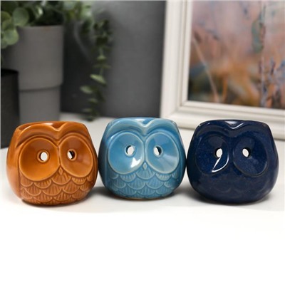 Аромалампа для эфирных масел «Совёнок», керамика под шамот, 6.7×7.5×7.5 см, МИКС