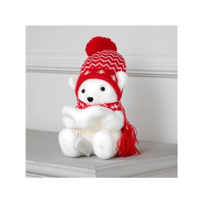 Светодиодная фигура «Медвежонок в шапке» 10×18×10 см, флок, батарейки CR2032×2 (не в комплекте), свечение тёплое белое