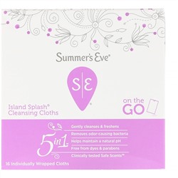 Summer's Eve, Очищающие салфетки 5 in 1, Island Splash, 16 салфеток в индивидуальной упаковке