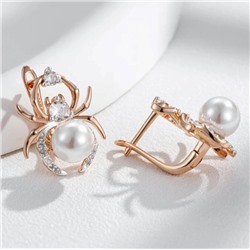 Серьги Паук с жемчугом, покрытие позолота 585 пробы,H1697, арт.314.074