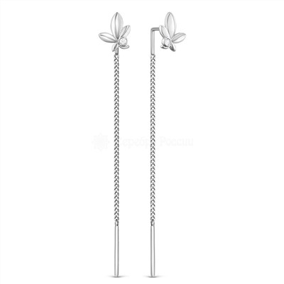 Серьги-продёвки из серебра с фианитами родированные 925 пробы с-0005р200