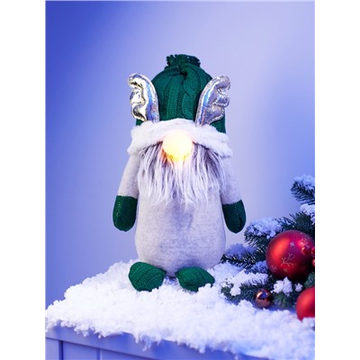 Фигура текстиль «Гном лосяш в зелёном» 33×12×18 см, 1 LED, от батареек AG10×3, свечение тёплое белое