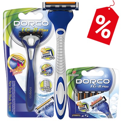 Станок для бритья DORCO TG-II Plus (+ 5 кассет), система с 2 лезвиями (аналог Джиллетт(ʤɪˈlet) Слалом), TNA3005
