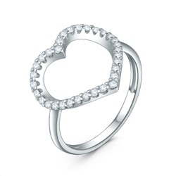 Кольцо из серебра с фианитами родированное - Сердце К-7298р200