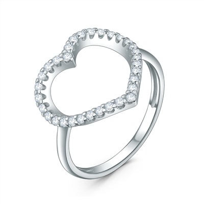 Кольцо из серебра с фианитами родированное - Сердце К-7298р200