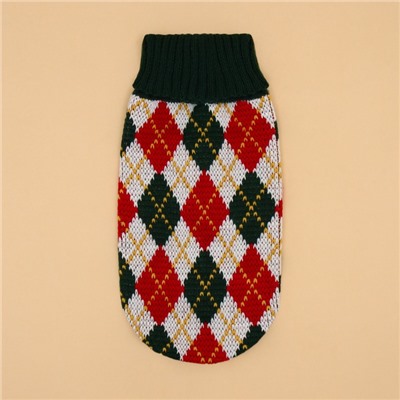 Свитер для животных «Шахматы», размер S, ДС 23, ОШ 23, ОГ 26-45 см, зелёный