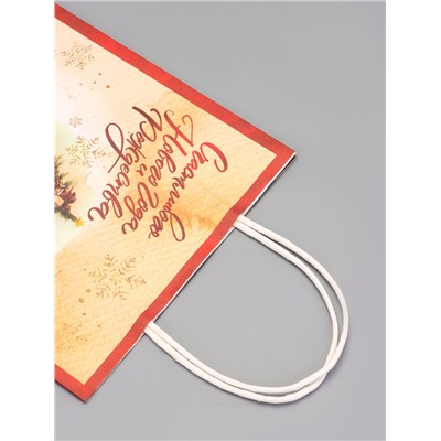 Пакет бумажный подарочный новогодний крафт «Счастливого Нового Года» 18×8×25 см