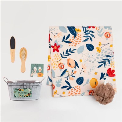 Набор подарочный «Этель» Time to relax, 5 предметов, полотенце, мочалка, расчёска