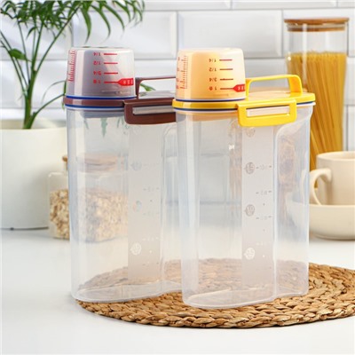 Контейнер для хранения сыпучих с дозатором, 2 кг, 17×10.5×29 см, пластик, прозрачный