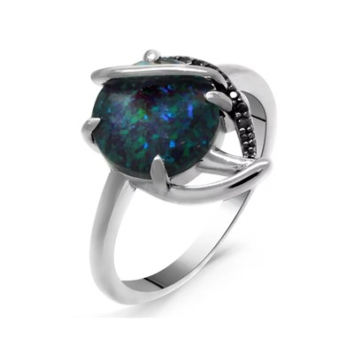 Кольцо из серебра опал черный, МОВ0291