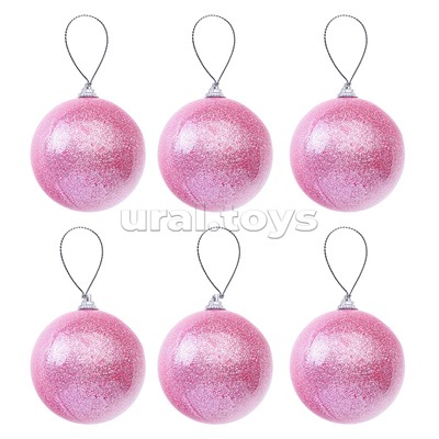 Набор елочных шаров (6см*6шт) розовый в пакете