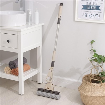 Швабра для мытья пола PVA с двойным роликовым отжимом Доляна, стальной телескоп черенок 28×6×106(130) см