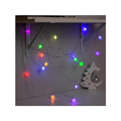 Гирлянда «Нить» 5 м с насадками «Шишки сосновые», IP20, прозрачная нить, 20 LED, свечение мульти (RG/RB), мигание, 220 В