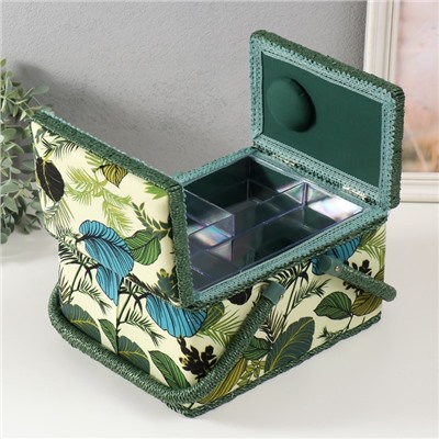 Шкатулка для рукоделия и шитья «Тропические листья на зелёном», хранение ниток, иголок, мелочи, 19×26×14.5 см