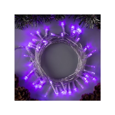 Гирлянда «Нить» 5 м, IP20, прозрачная нить, 50 LED, 8 режимов, 220 В, свечение фиолетовое