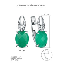 Серьги из серебра сзелёным агатом фианитами родированные С-00050