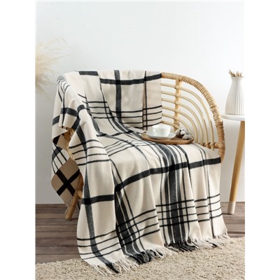 Плед с бахромой «Этель. Клетка», 130×160 см, молочный