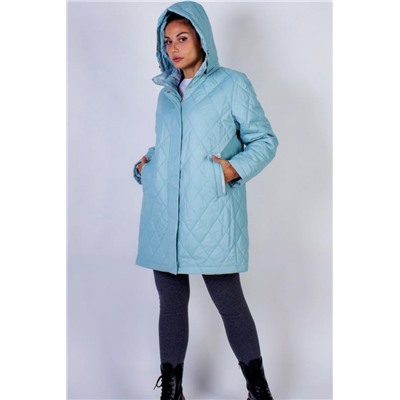 Элегантная демисезонная куртка с капюшоном Клетка арт.339 (Бирюзовый)