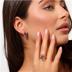 Комплект ювелирной бижутерии коллекция "Дубай" серьги и кольцо 18 р, покрытие: позолота, вставка: фианиты, цвет: синий, арт.314.643-18
