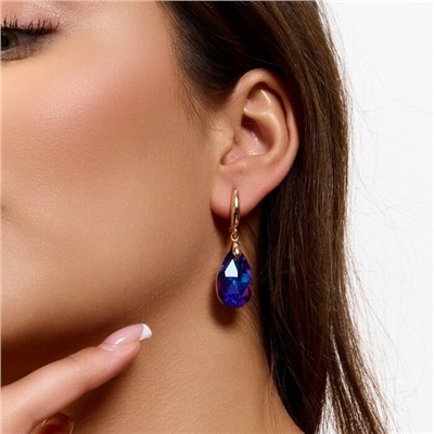 Серьги с камнем под Swarovski ювелирная бижутерия коллекция "Дубай", покрытие позолота, цвет: фиолетовый с синим, арт.414.381