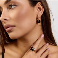 Комплект ювелирной бижутерии коллекция "Дубай" серьги и кольцо 20 р, покрытие позолота, вставка: стекло, цвет: черный, арт.414.166-20