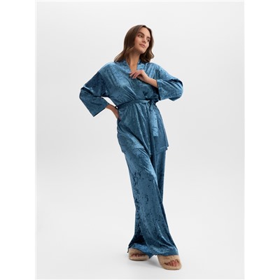 Костюм домашний женский (жакет, брюки) KAFTAN Velvet, размер 40-42, синий