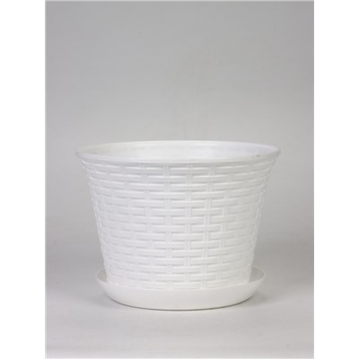 Кашпо для цветов «Ротанг», 8 л, d=27.5 см, h=20.5 см, пластиковое, с поддоном, белое
