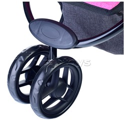 Коляска для кукол, 3-колесная, металлическая, прогулочная, с тентом, с корзиной, цвет ярко-розовый, в пакете