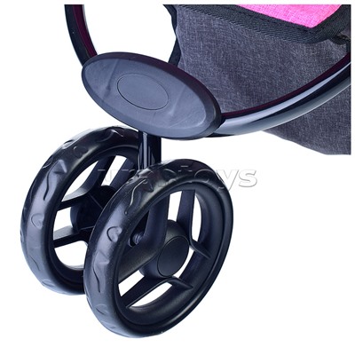 Коляска для кукол, 3-колесная, металлическая, прогулочная, с тентом, с корзиной, цвет ярко-розовый, в пакете