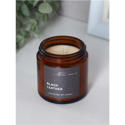 Ароматическая свеча в банке Black Leather, соевый воск, 90 г, чёрная кожа