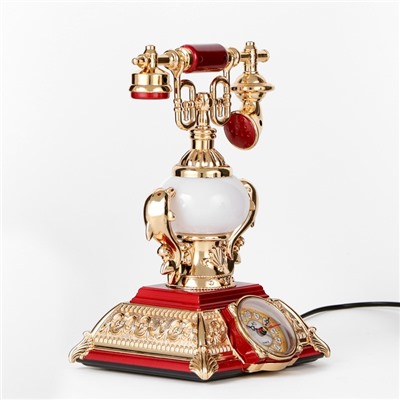 УЦЕНКА Часы - светильник «Ретро телефон», красный, с будильником, 28.5×18×18 см