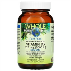 Natural Factors, Whole Earth & Sea, Vegan Bioenhanced Vitamin D3, 5,000 IU, 60 Vegetarian Capsules