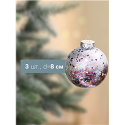 Ёлочные игрушки «Праздничное настроение», шары новогодние, набор 3 шт., d=8 см