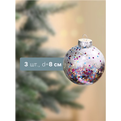 Ёлочные игрушки «Праздничное настроение», шары новогодние, набор 3 шт., d=8 см