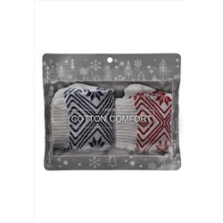 Набор женских носков 2 пары с узором, цвет красный / синий