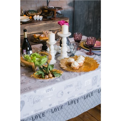 Скатерть «Этель» Love, 180×147 см, 100% хлопок, саржа 190 г/м²