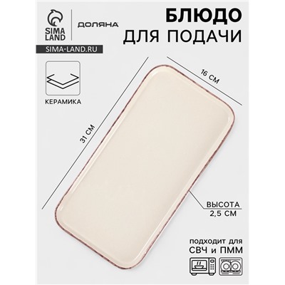 Блюдо для подачи Доляна «Альпийский крем», 31×16×2.5, керамика, прямоугольное, бежевое