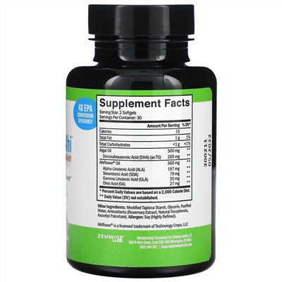 Zenwise Health, Omega 3, 6, and 9 Vegan DHAhi, 60 Softgels