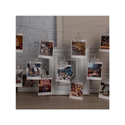 Гирлянда «Нить» 4.5 м с насадками «Прищепки-звёзды», IP20, прозрачная нить, 20 LED, свечение мульти (RG/RB), мигание, 220 В