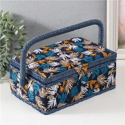 Шкатулка для рукоделия и шитья «Лесные веточки на синем», хранение ниток, иголок, мелочи, 24×16×11 см