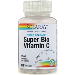 Solaray, Super Bio Vitamin C, витамин C медленного высвобождения, 100 вегетарианских капсул