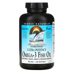 Source Naturals, Arctic Pure, омега-3 рыбий жир, повышенная эффективность, 850 мг, 120 мягких таблеток