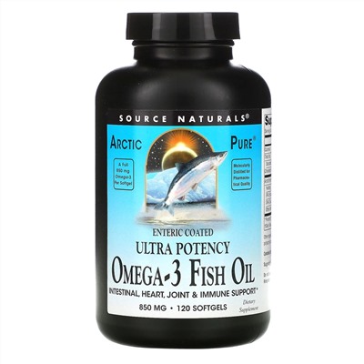 Source Naturals, Arctic Pure, омега-3 рыбий жир, повышенная эффективность, 850 мг, 120 мягких таблеток