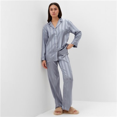 Пижама женская (рубашка, брюки) KAFTAN «Полоска», серо-голубая, размер 48-50