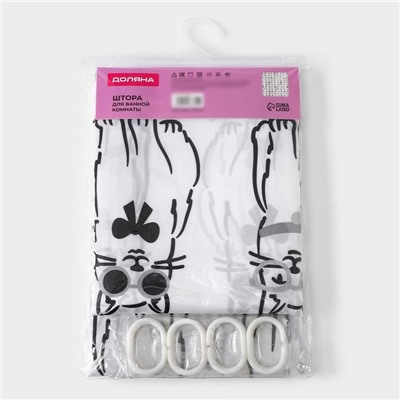Штора для ванны Доляна Cats, 180×180 см, полиэстер, белая