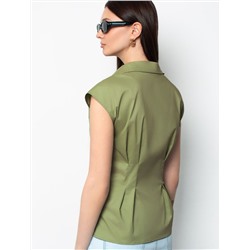 Блузка приталенного кроя с коротким рукавом из легкого хлопкового поплина с эластаном