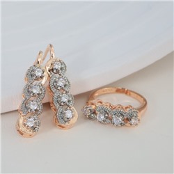 Комплект ювелирной бижутерии коллекция "Дубай" серьги и кольцо 20 р, покрытие позолота, вставка: фианиты, цвет: прозрачный, арт.213.977-20