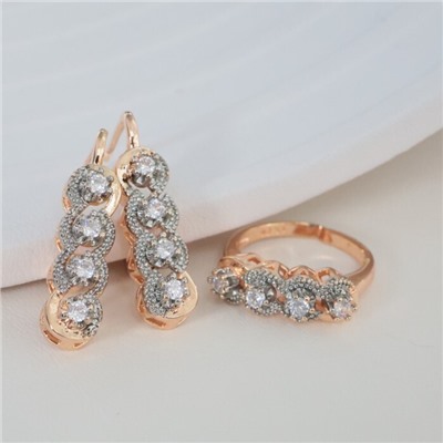 Комплект ювелирной бижутерии коллекция "Дубай" серьги и кольцо 20 р, покрытие позолота, вставка: фианиты, цвет: прозрачный, арт.213.977-20