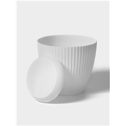 Горшок для цветов с поддоном Ribbed, пластиковый, 15×15×13 см, белый